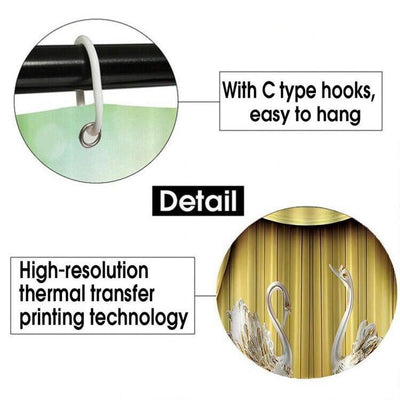 Gold and white three-piece bathroom mat set with a swan and floral design, including a bath mat, contour mat, and toilet lid cover. - Image 11