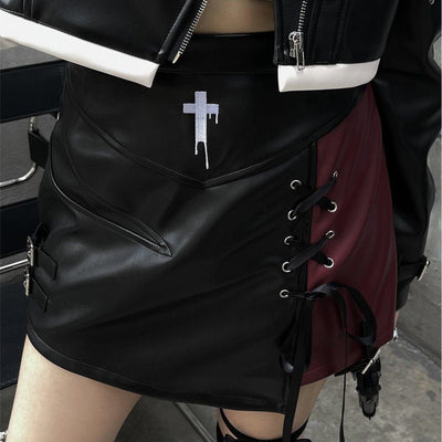 Falda Hip Hop Punk Cintura Alta Efecto Cuero