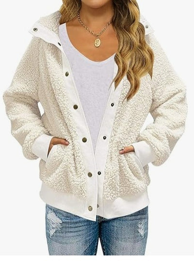 Cardigan de Polar Grueso con Bolsillos para Mujer - Abrigo Cálido de Color Puro - Image 10