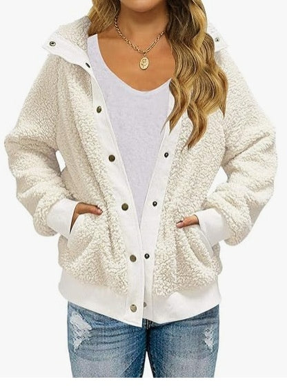 Cardigan de Polar Grueso con Bolsillos para Mujer - Abrigo Cálido de Color Puro - Image 10