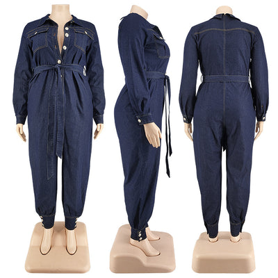 Jumpsuit de Mezclilla Talla Grande para Mujer - Comodidad y Estilo Otoñal - Image 12