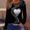 Blusa Casual de Manga Larga con Escote en V y Patrón de Corazones