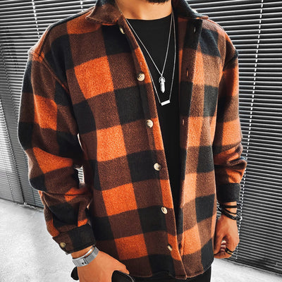 Camisa Casual de Cuadros con Cuello Mao y Bolsillos para Hombre - Image 3
