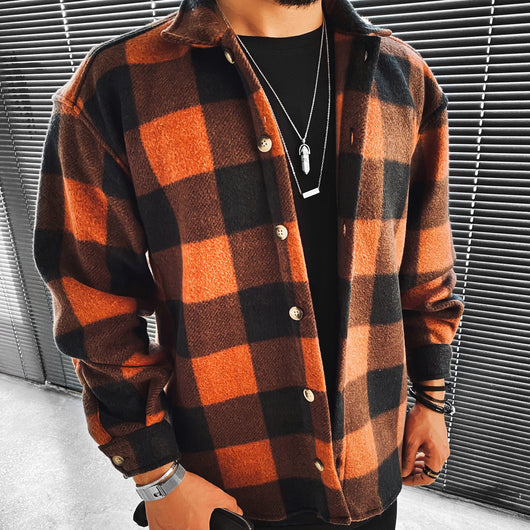 Camisa Casual de Cuadros con Cuello Mao y Bolsillos para Hombre - Image 3