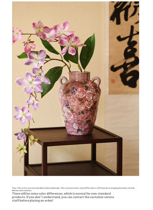 Florero de Porcelana China Pintado a Mano con Rosas - Image 21