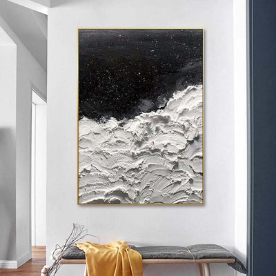 Cuadro Abstracto al Óleo Océano de Estrellas - Arte Moderno en Blanco y Negro para Decoración del Hogar - Image 10