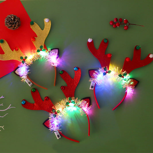 Diadema Navideña con Luces LED - Cuernos de Reno, Árbol y Copo de Nieve