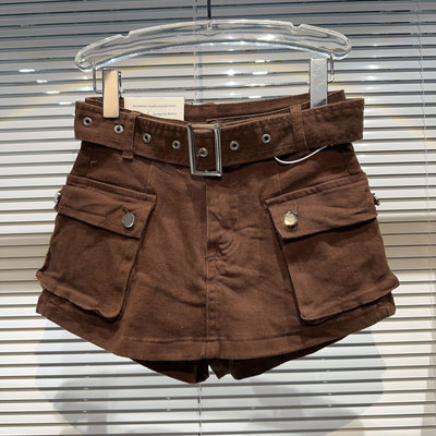 Shorts Denim Retro para Mujer con Bolsillos Grandes y Cinturón - Image 4