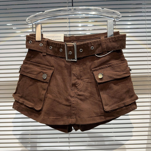 Shorts Denim Retro para Mujer con Bolsillos Grandes y Cinturón - Image 4