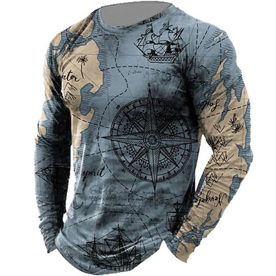 Camiseta Manga Larga Brújula Náutica Hombre Cuello Redondo Suelta Navegante - Image 12