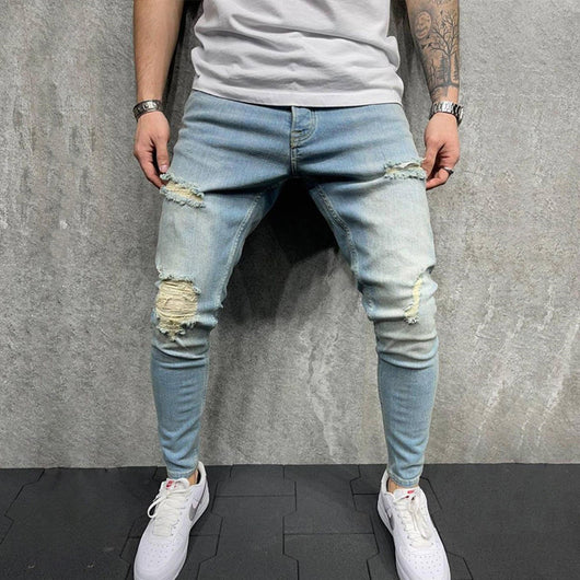 Jeans Slim Ajustados con Desgarre Estilo Europeo para Hombre - Image 3
