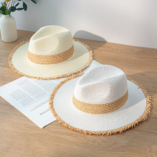 Sombrero de Paja Retro con Combinación de Colores y Protección Solar - Image 13