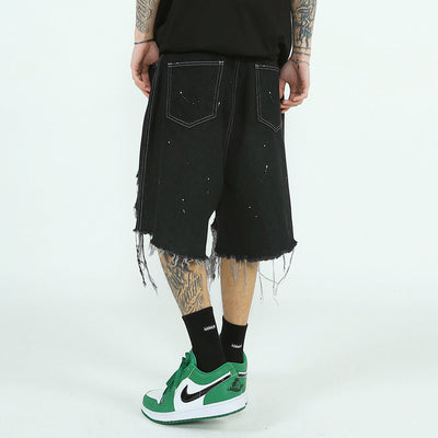 Pantalones Cortos Denim Rotos Hombre Estilo Urbano Pierna Ancha - Image 2
