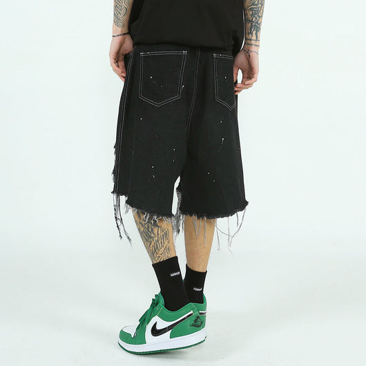 Pantalones Cortos Denim Rotos Hombre Estilo Urbano Pierna Ancha - Image 2