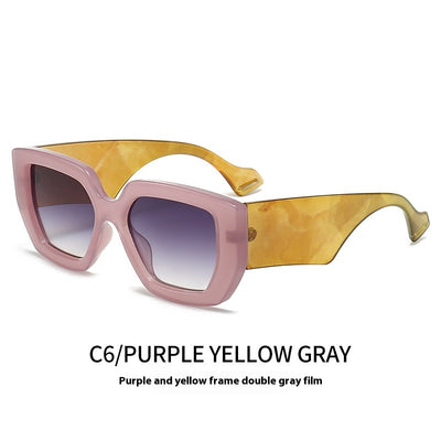 Beige square frame sunglasses with dark gray lenses, featuring a thick, fashion-forward design. - Image 12