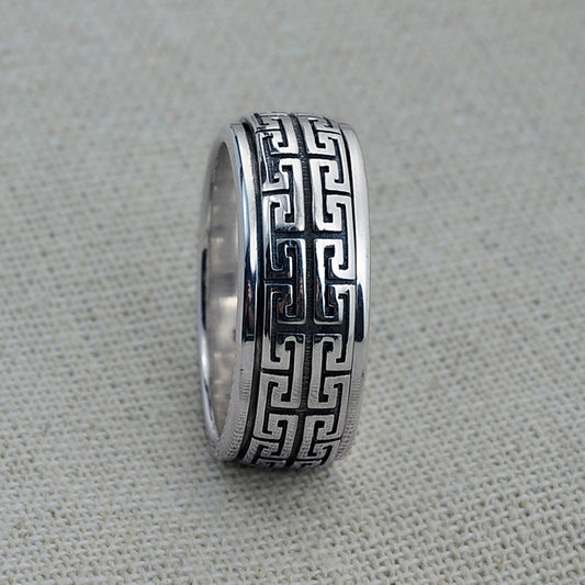 Anillo de Plata Tailandesa para Parejas con Patrón de la Gran Muralla