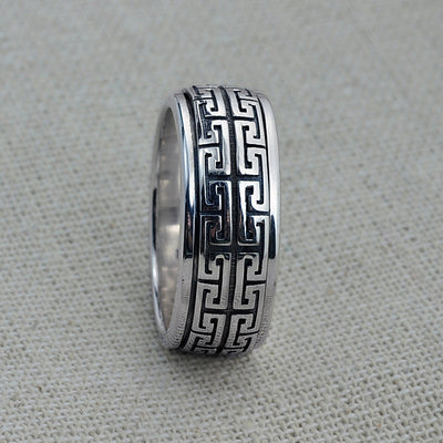Anillo de Plata Tailandesa para Parejas con Patrón de la Gran Muralla