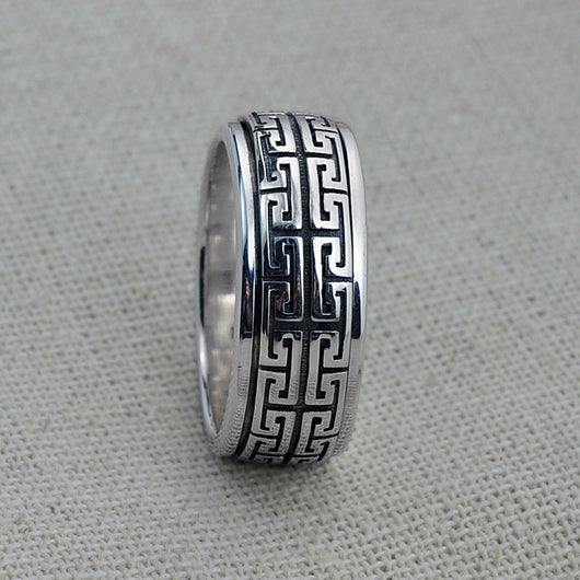 Anillo de Plata Tailandesa para Parejas con Patrón de la Gran Muralla