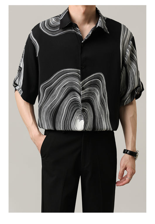 Camisa Casual Hombre Manga Corta Contraste Retro Suelta - Image 16
