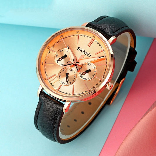 Reloj de Cuero Genuino para Mujer con Diseño Retro y Correa de Seis Pasadores