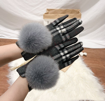 Guantes de Lana y Cachemira con Pompón de Piel de Zorro - Image 5