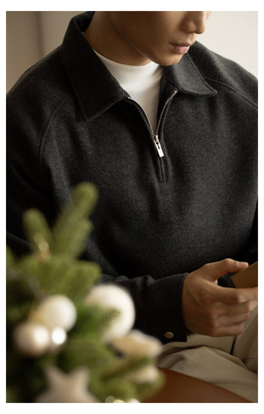 Suéter con Cierre Medio y Cuello Solapa para Hombre - Primavera Otoño - Image 16