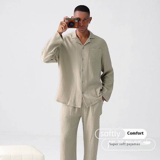 Pijama Hombre Gasa Tejida Primavera Otoño Ligero y Cómodo - Image 5