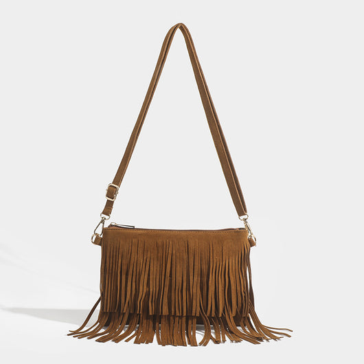 Bolso Mensajero Vintage con Borlas y Acabado Mate