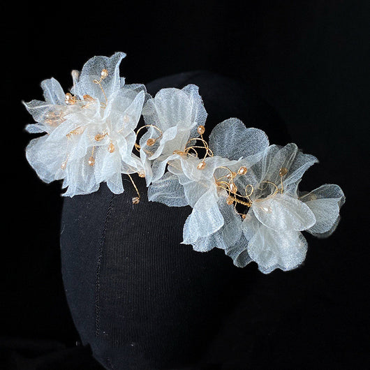 Conjunto de Diadema de Tul y Aretes con Flores para Mujer - Image 5