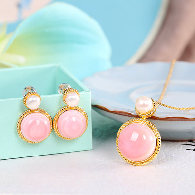 Aretes de Plata S925 con Concha Rosa y Diseño Geométrico Minimalista
