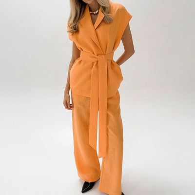 Conjunto Dos Piezas Naranja con Corpiño de Encaje y Cordones para Mujer - Image 3