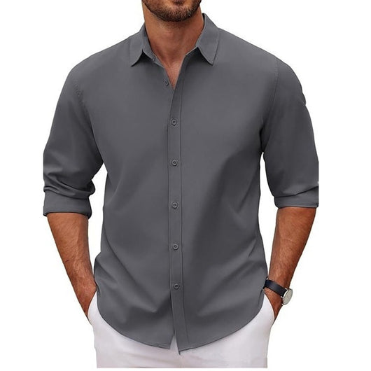 Camisa Clásica de Manga Larga para Hombre en Color Sólido - Image 7