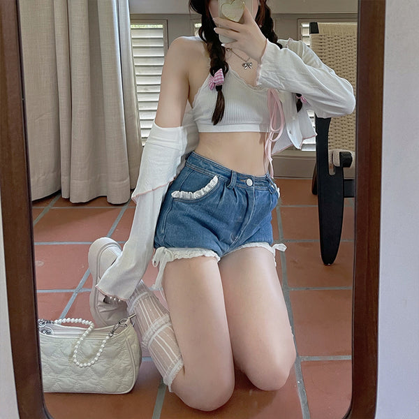 Shorts de Encaje Cintura Alta y Largo Extendido