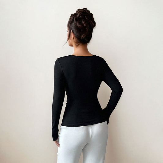 Blusa Base Plisada Cuello Oblicuo Mujer Esbeltecedora Primavera Otoño - Image 2