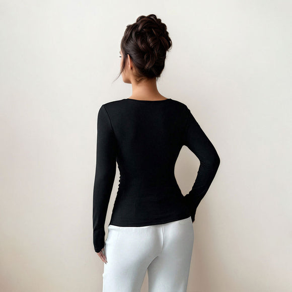Blusa Base Plisada Cuello Oblicuo Mujer Esbeltecedora Primavera Otoño