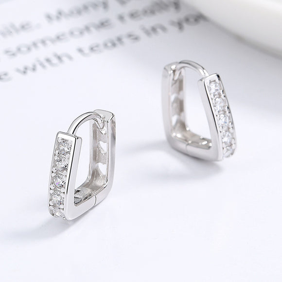 Aretes de Plata 925 Diseño Hueco U con Diamantes - Elegancia Minimalista