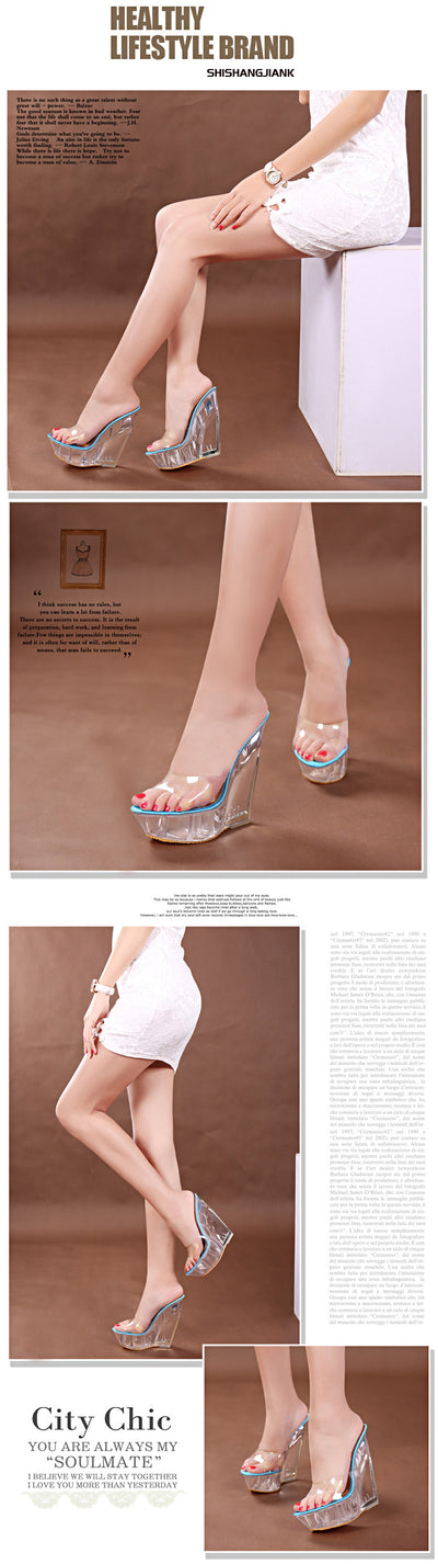 Zapatos Plataforma Cuña 15CM Cristal Transparente Impermeables para Mujer - Image 10