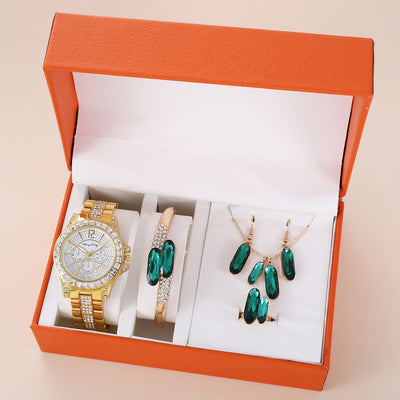 Conjunto de Accesorios en Acero Verde: Reloj, Anillo, Collar y Aretes de Cuarzo - Image 37