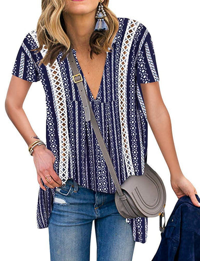 Blusa Estampada Cuello V Manga Corta Ajustada - Image 5