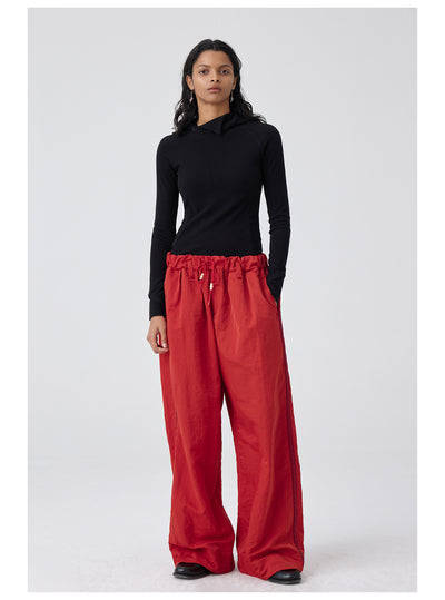 Pantalones Anchos de Talle Alto con Pliegues en Nylon - Image 13