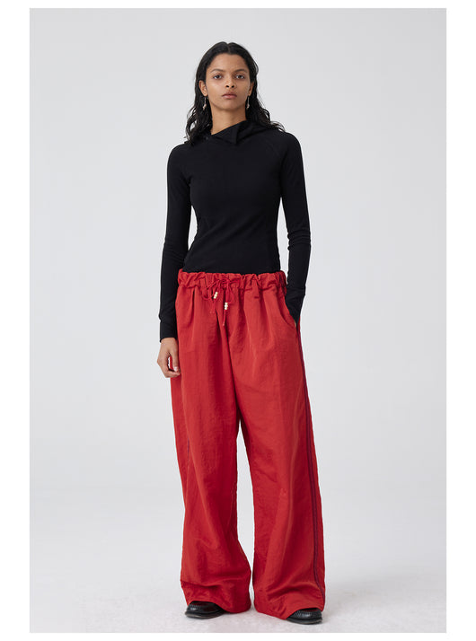 Pantalones Anchos de Talle Alto con Pliegues en Nylon - Image 13