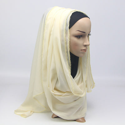 Pañuelo Elegante de Encaje Monocromático y Gasa Perlada para Mujer - Image 24