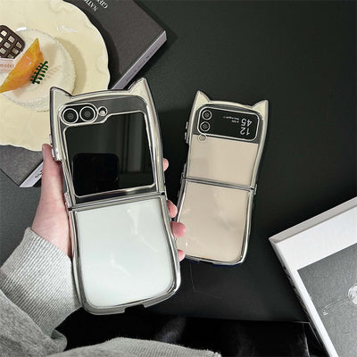 Funda Plegable para Teléfono con Orejas de Gato y Acabado Electrochapado Transparente - Image 2