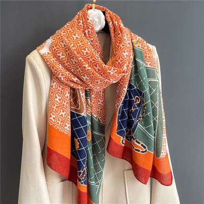 Pañoleta de Algodón y Lino con Estampado de Hojas para Mujer - Image 8