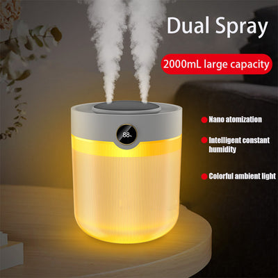 Humidificador Digital 2L con Pantalla LED y Doble Nebulización USB Silencioso
