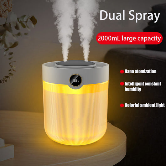 Humidificador Digital 2L con Pantalla LED y Doble Nebulización USB Silencioso