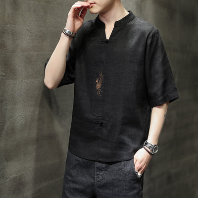 Blusa de Lino con Bordado, Cuello V y Mangas Cortas - Image 8