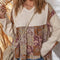 Blusa Suelta Étnica Patchwork Contraste Manga Larga Estampado Paisley Beige