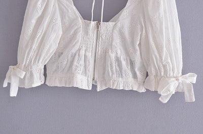 Blusa con Encaje Bordado, Moño y Mangas Abullonadas - Image 17