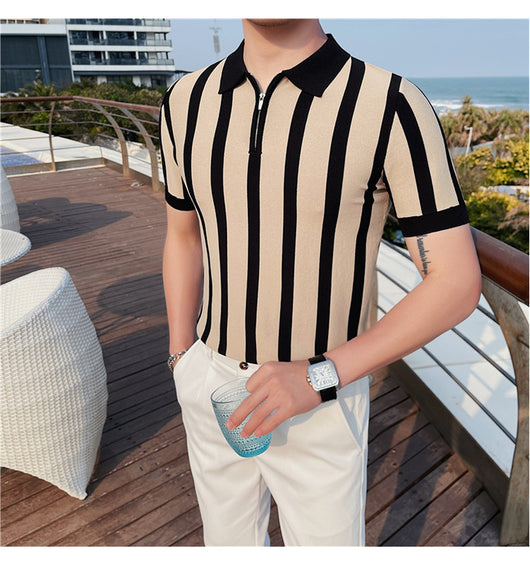Suéter a Rayas con Cuello Solapa - Camiseta Casual Stretch Británica - Image 18
